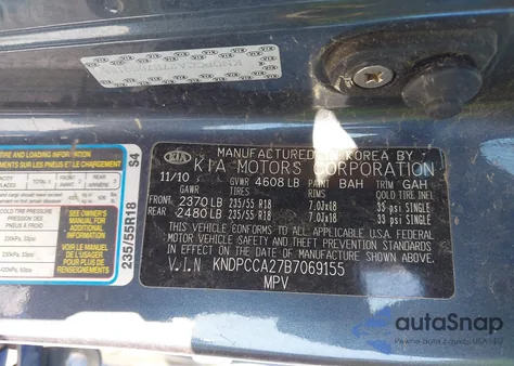 2011 Kia Sportage Ex z USA, uszkodzony, nr VIN KNDPCCA27B7069155